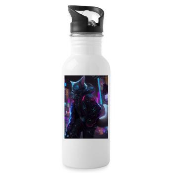 cyber cat - Trinkflasche mit integriertem Trinkhalm - Weiß - Rechts
