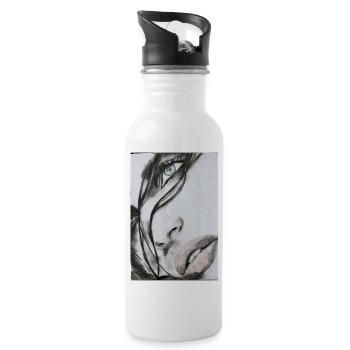 Schöne Frau Portrait – Realistische Skizze - Trinkflasche mit integriertem Trinkhalm - Weiß - Rechts