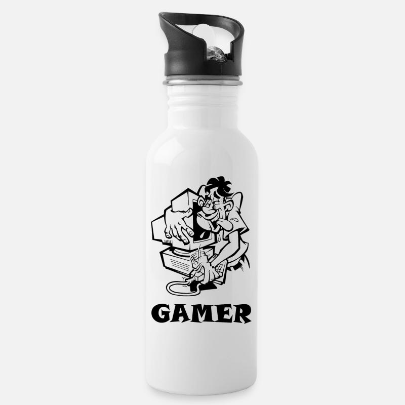 GAMER - Trinkflasche mit integriertem Trinkhalm - Weiß