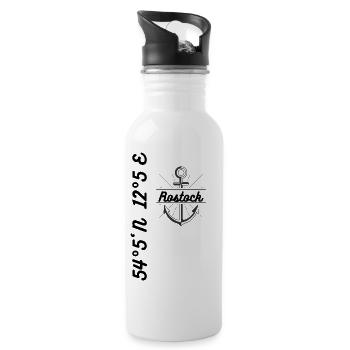 Rostock Koordinaten Ostsee Maritim - Trinkflasche mit integriertem Trinkhalm - Weiß - Rechts