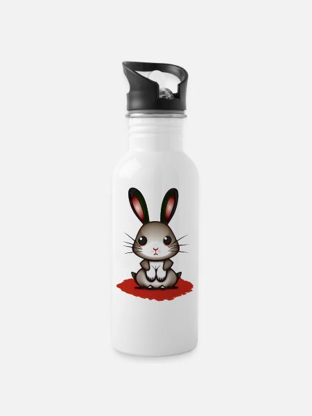Nervöser blutdurstiger Hase - Trinkflasche mit integriertem Trinkhalm - Weiß