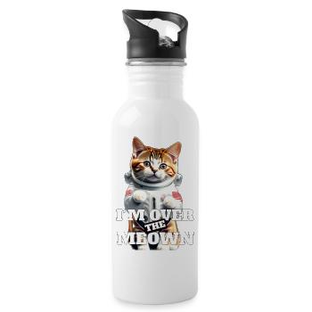 Ich bin über die Meown-Katze im Raumanzug - Trinkflasche mit integriertem Trinkhalm - Weiß - Rechts