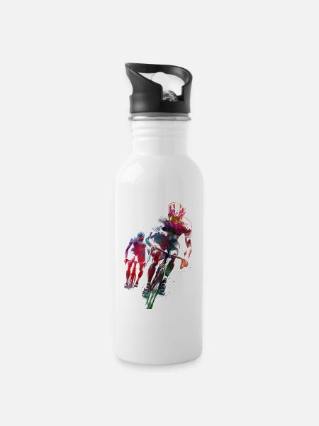 Radfahren #cycling #sport #bike - Trinkflasche mit integriertem Trinkhalm - Weiß