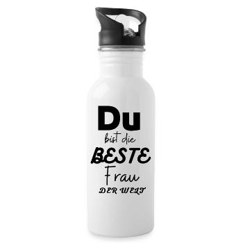 Du bist die beste Frau der Welt - Trinkflasche mit integriertem Trinkhalm - Weiß - Rechts