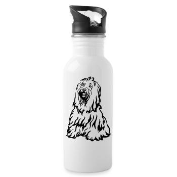 Tibet Terrier - Trinkflasche mit integriertem Trinkhalm - Weiß - Rechts