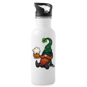 Leprechaun Gnome With Beer - Water bottle with straw - white - Right