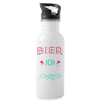 cool schäferhund feiern saufen statement hund - Trinkflasche mit integriertem Trinkhalm - Weiß - Rechts