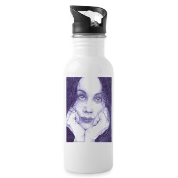 Gesicht der Frau - Trinkflasche mit integriertem Trinkhalm - Weiß - Rechts