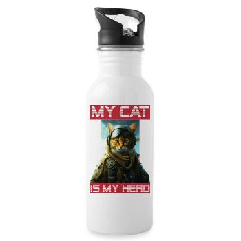 My cat as a pet is my hero as a pilot - Water bottle with straw - white - Right