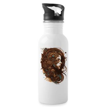 Steampunk trifft schöne Frau im Mechanik Style - Trinkflasche mit integriertem Trinkhalm - Weiß - Rechts