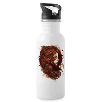 Steampunk Girl mit alter Technik in Symbiose - Trinkflasche mit integriertem Trinkhalm - Weiß - Rechts
