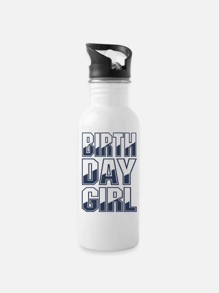 Fille d’anniversaire - Gourde avec paille intégrée - blanc