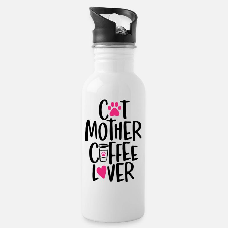 Chat Mère Amateur de café - Gourde avec paille intégrée - blanc