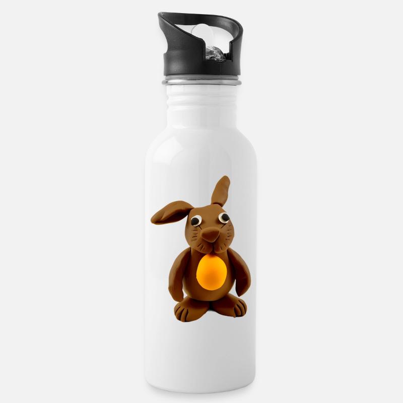 Hase aus Knete - Trinkflasche mit integriertem Trinkhalm - Weiß