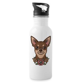 Portrait mignon de Chihuahua avec des fleurs - Gourde avec paille intégrée - blanc - Droite