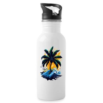 Palme im Meer - Trinkflasche mit integriertem Trinkhalm - Weiß - Rechts