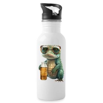 Cool crocodile in sunglasses drinking beer - Water bottle with straw - white - Right