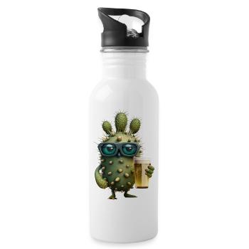 Funny cartoon cactus with beer and sunglasses - Water bottle with straw - white - Right