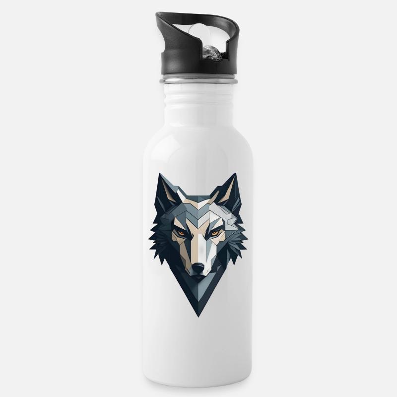 Loup géométrique - Gourde avec paille intégrée - blanc