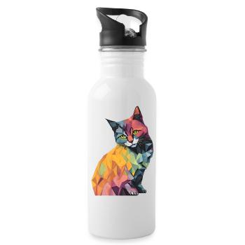 Geometric Watercolour Cat - Water bottle with straw - white - Right