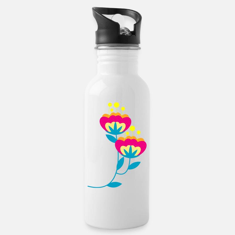 Flower Blume Pflanze - Trinkflasche mit integriertem Trinkhalm - Weiß