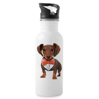 Dachshund mit Anzug Hund Dackelwelpe Hunde - Trinkflasche mit integriertem Trinkhalm - Weiß - Rechts
