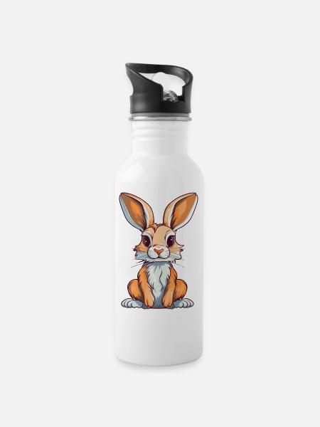 lapin mignon de dessin animé lapin à longues oreilles - Gourde avec paille intégrée - blanc