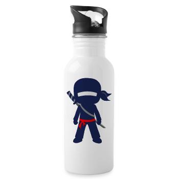 Ninja Kämpfer - Trinkflasche mit integriertem Trinkhalm - Weiß - Rechts