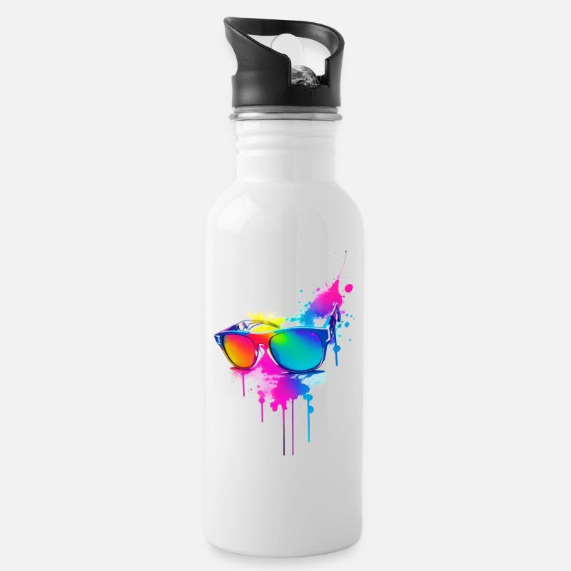 Sonnenbrille - Trinkflasche mit integriertem Trinkhalm - Weiß