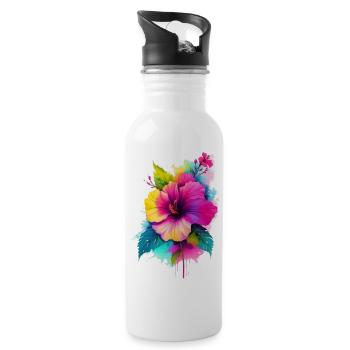 Hibiscus - Trinkflasche mit integriertem Trinkhalm - Weiß - Rechts