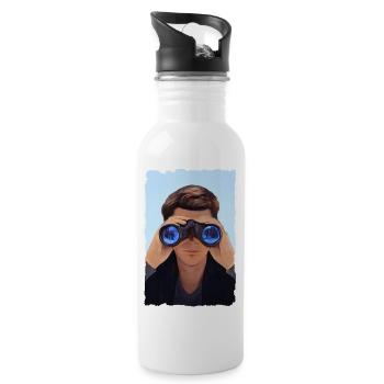 Mann hinter dem Fernglas - Trinkflasche mit integriertem Trinkhalm - Weiß - Rechts