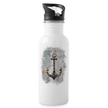 Anchor Tattoo Rope Art - Water bottle with straw - white - Right
