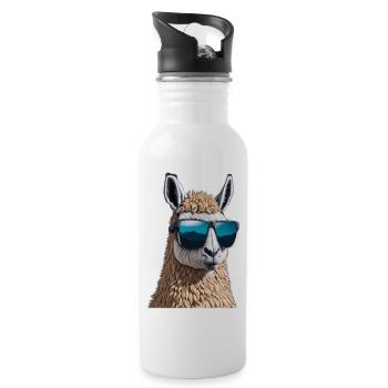 Lama mit SOnnebrille Süß Lustig Witzig - Trinkflasche mit integriertem Trinkhalm - Weiß - Rechts