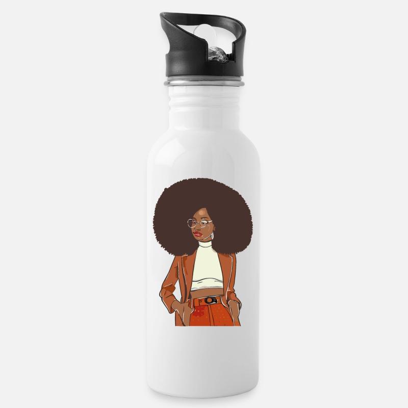 Afro-Chic mit orangefarbenem Blazer - Trinkflasche mit integriertem Trinkhalm - Weiß