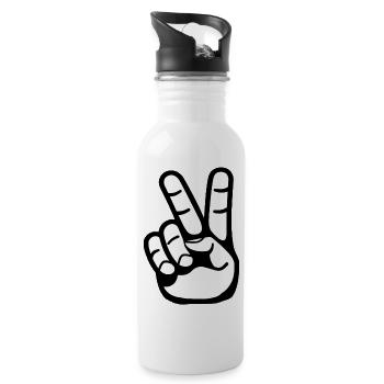 Peace Sign, Victory Sign - Water bottle with straw - white - Right