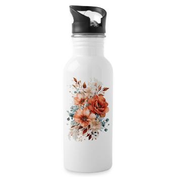 Blumen - Trinkflasche mit integriertem Trinkhalm - Weiß - Rechts