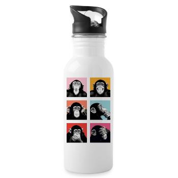 Pop-Art Affe Farbexplosion - Trinkflasche mit integriertem Trinkhalm - Weiß - Rechts