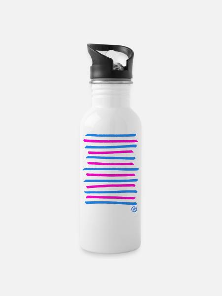 Sprayed graffiti lines, printing color freely selectable - Water bottle with straw - white