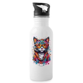 Cute cat - Water bottle with straw - white - Right