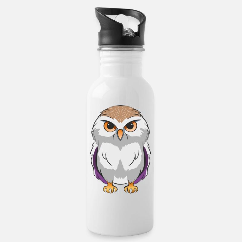 Eule - Trinkflasche mit integriertem Trinkhalm - Weiß