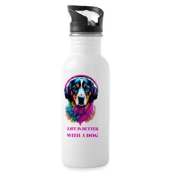 Life is Better with a Dog - Water bottle with straw - white - Right