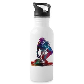 Curling-Sportkunst-#curling - Trinkflasche mit integriertem Trinkhalm - Weiß - Rechts
