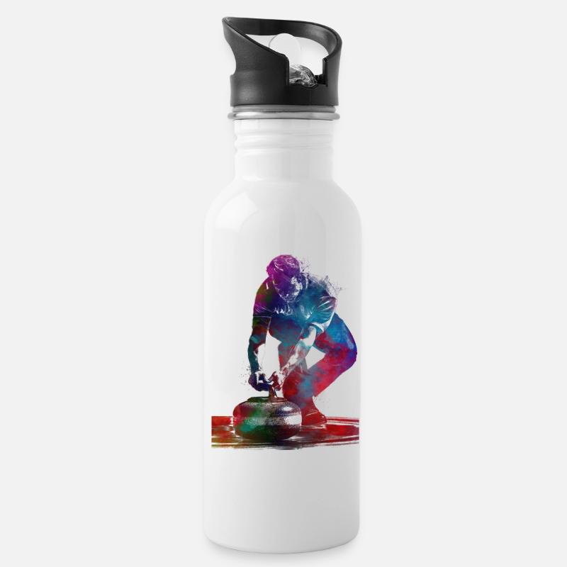 Curling-Sportkunst-#curling - Trinkflasche mit integriertem Trinkhalm - Weiß