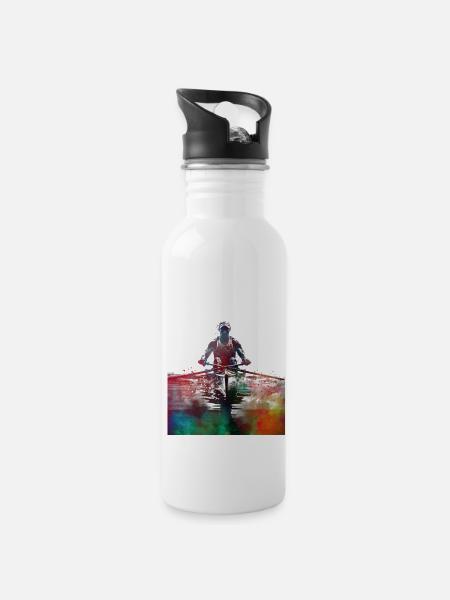 Radsport, Sport, #rower - Trinkflasche mit integriertem Trinkhalm - Weiß