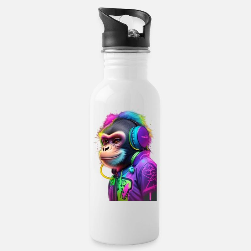 Affenmusik Graffiti - Trinkflasche mit integriertem Trinkhalm - Weiß