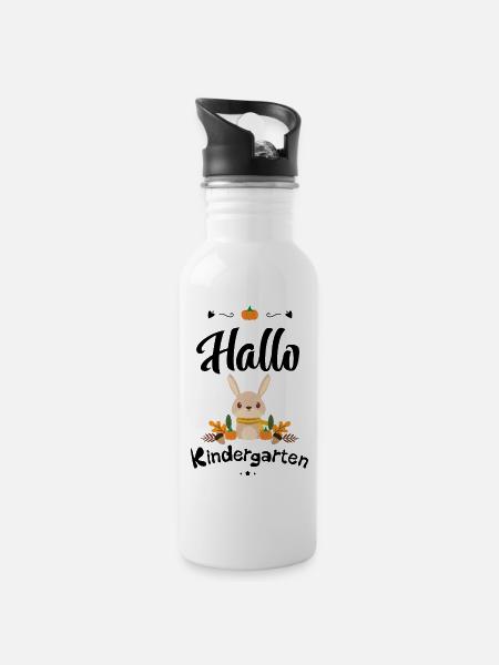 süßes Hasen Design mit Herbstmotiven - Trinkflasche mit integriertem Trinkhalm - Weiß