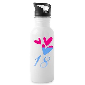 18. 18 YEARS OLD. 18th ANNIVERSARY. BIRTHDAY 18 YEARS. - Water bottle with straw - white - Right