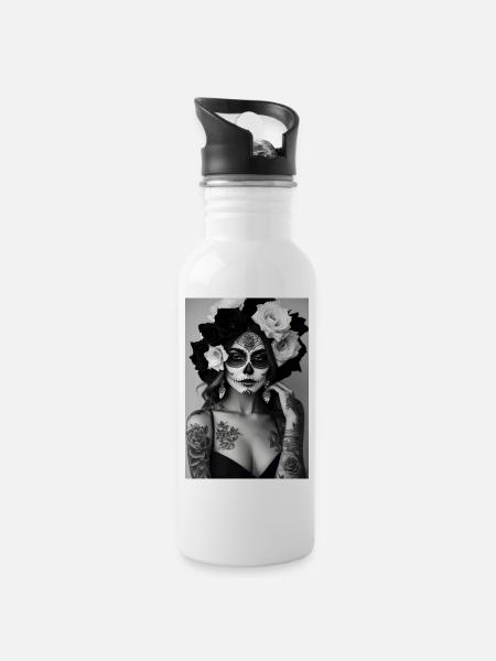 Santa Muerte II - Gourde avec paille intégrée - blanc