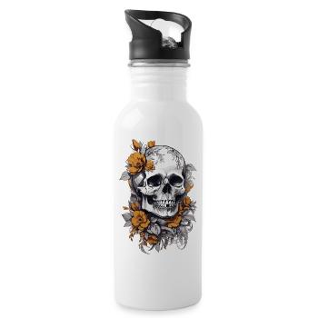 Totenkopf mit Blumen - Trinkflasche mit integriertem Trinkhalm - Weiß - Rechts