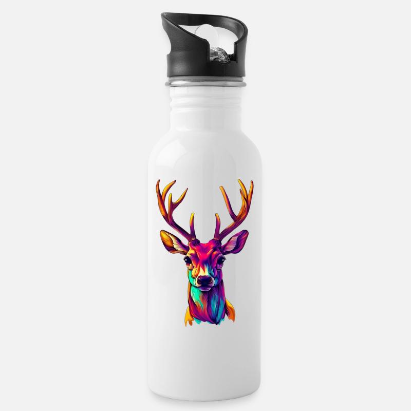 Cerf - Gourde avec paille intégrée - blanc